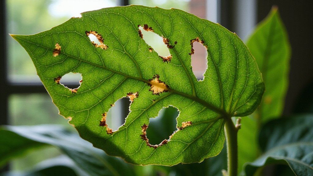 houseplant leaves develop perforated patterns