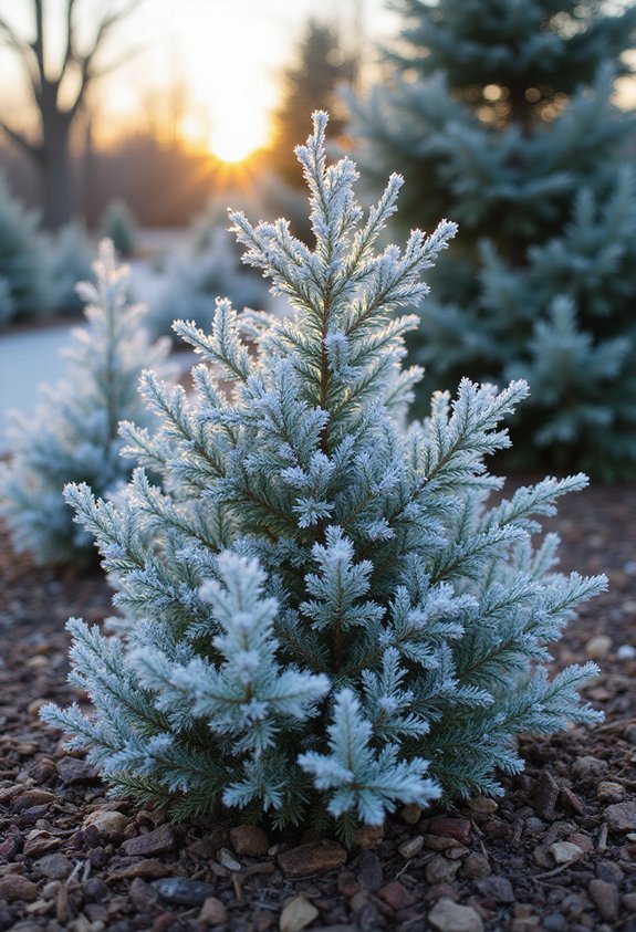 mulch protects junipers from root heave