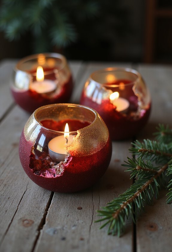 transforming broken ornaments into candle holders