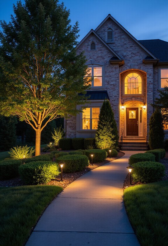 accent architectural features with landscape lighting