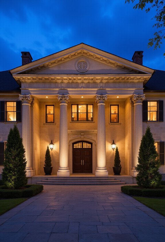 architectural uplighting enhances mansion s grandeur