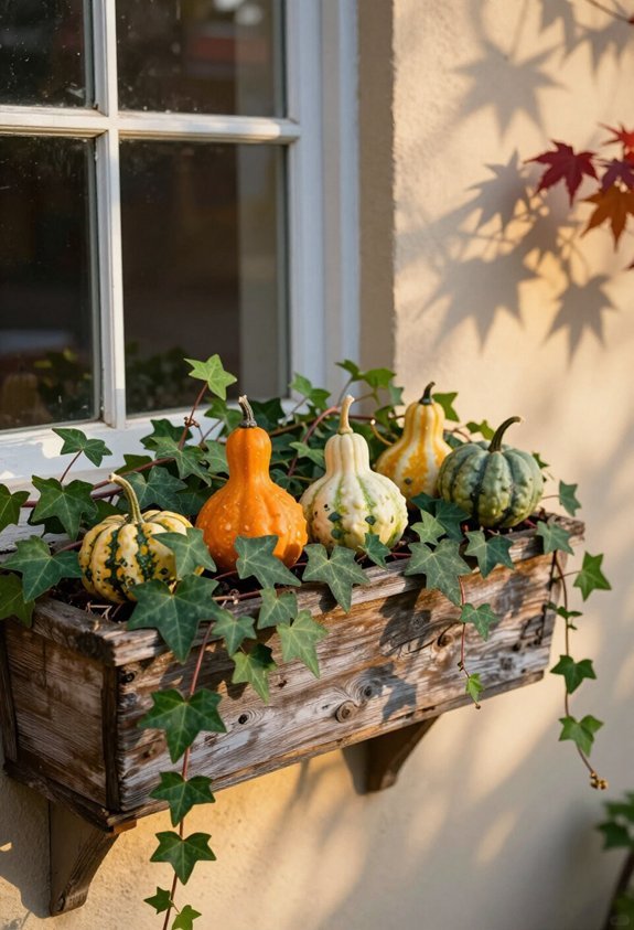 autumn gourds in ivy