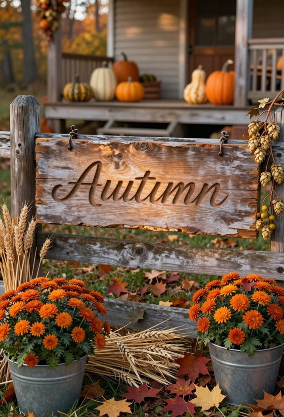 autumn themed wooden welcome sign
