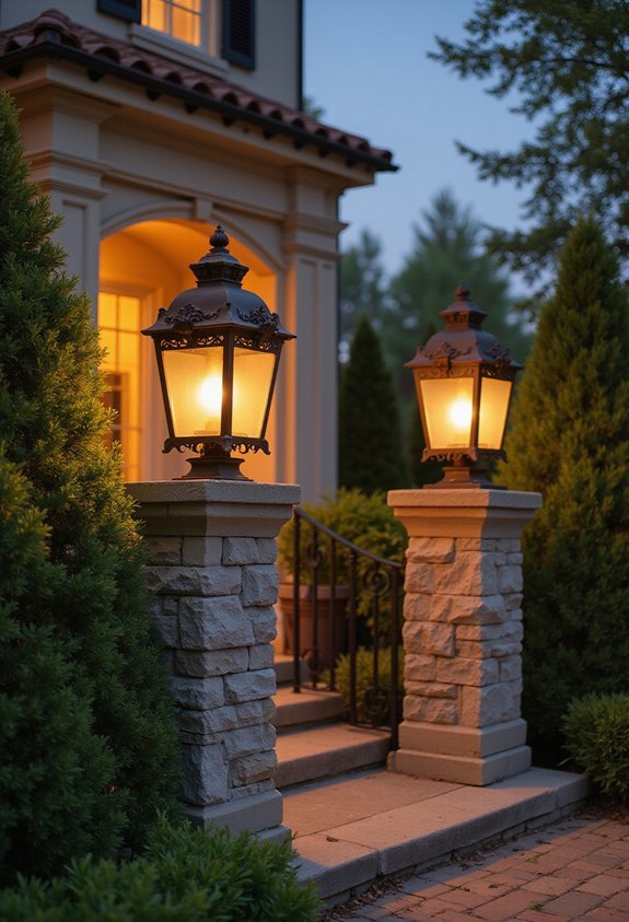 balanced symmetrical welcoming entryway lighting
