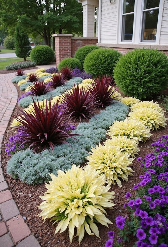 cohesive color coordinated garden beds