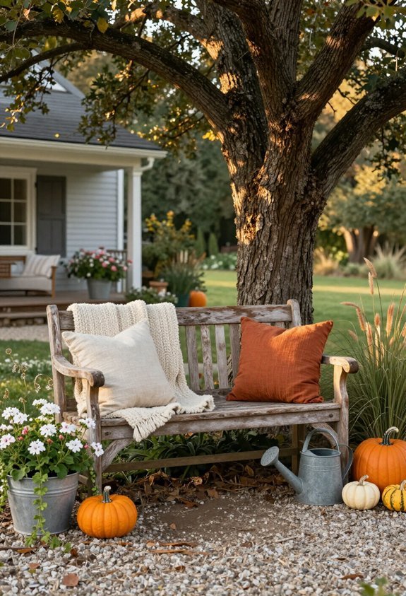cozy outdoor wooden bench