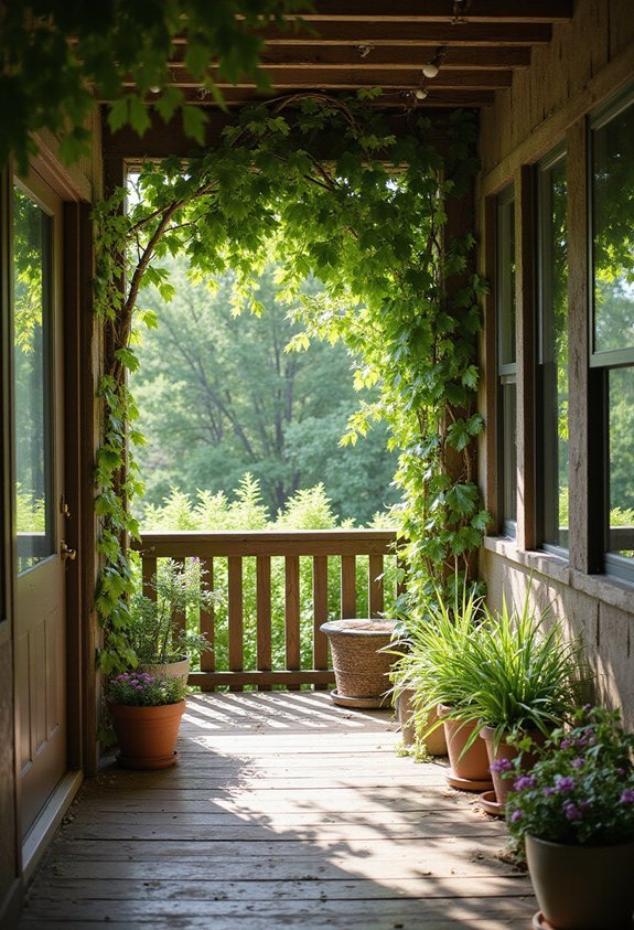 cozy sheltered visually appealing front yard deck