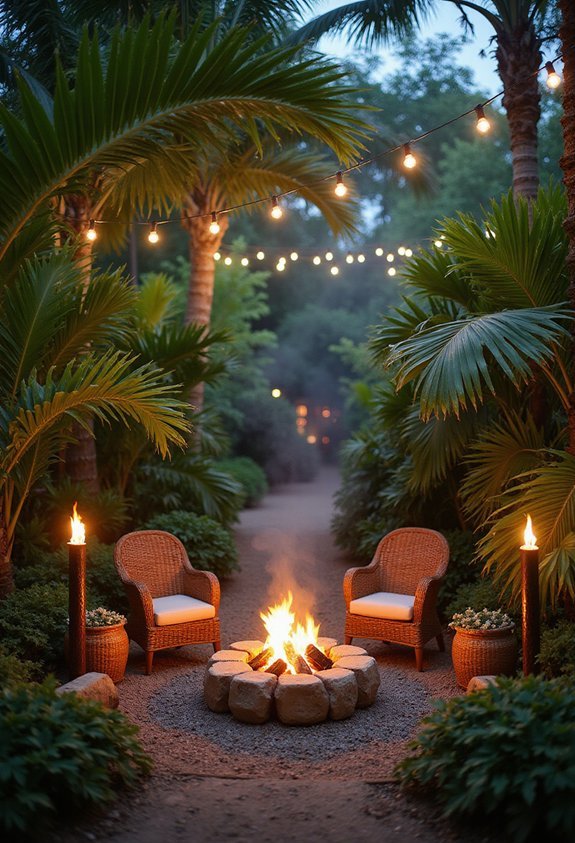 cozy tropical fire pit gathering