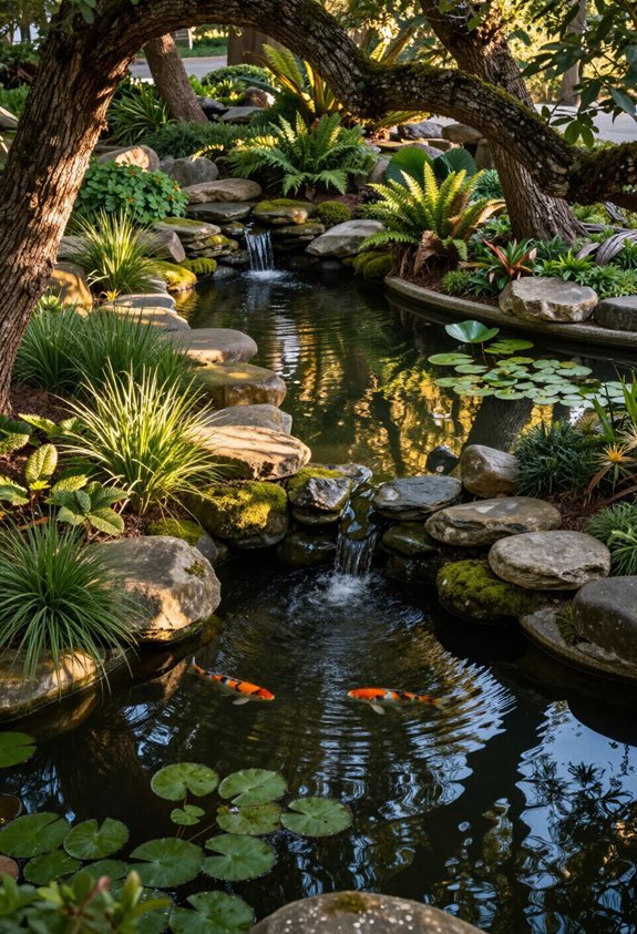 curved pond around trees