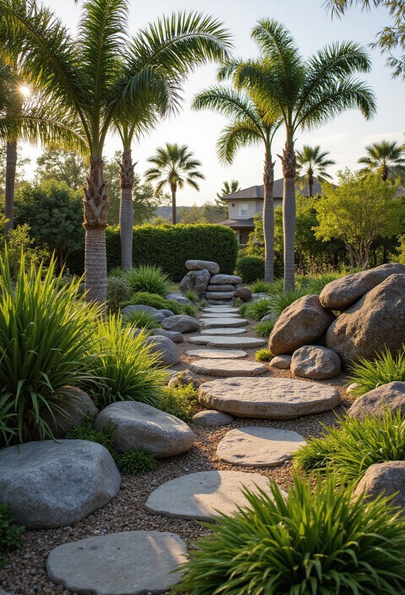 decorative rocks anchor tropical landscapes