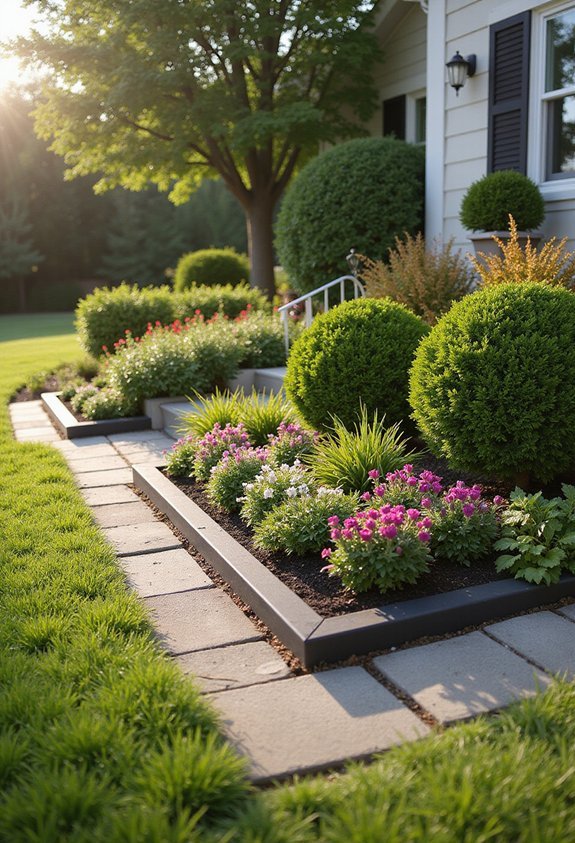 delineate planting beds with hardscape edging