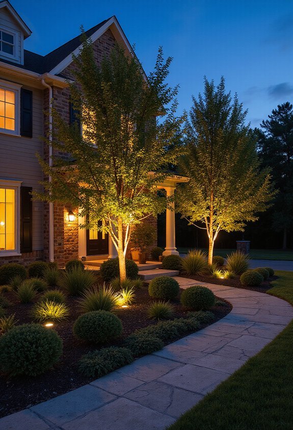 dramatic architectural evening curb appeal
