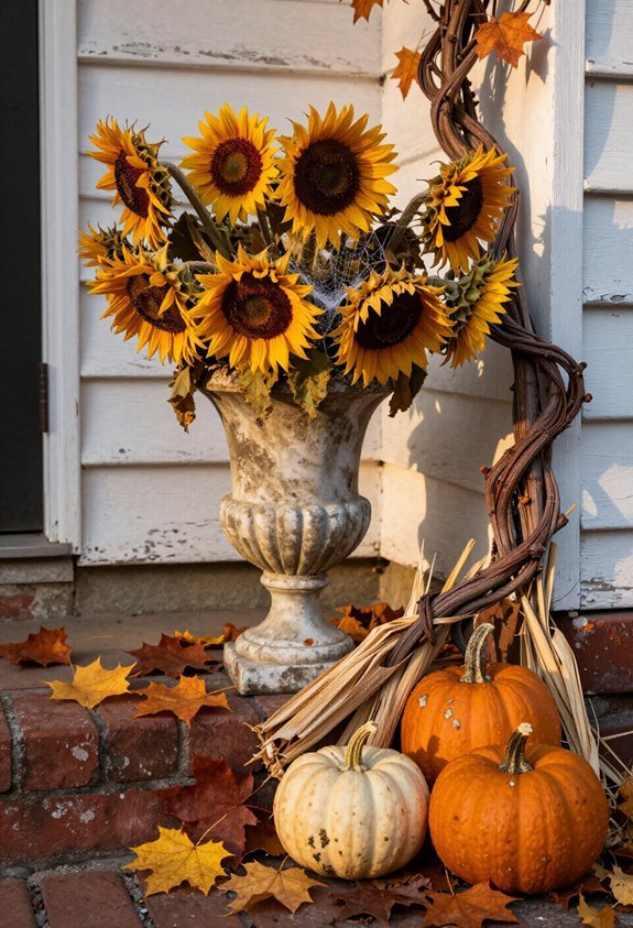 dried sunflowers in urns