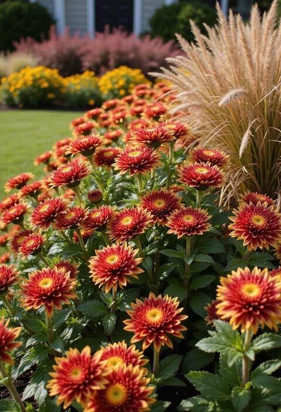 fall color with chrysanthemums and foliage