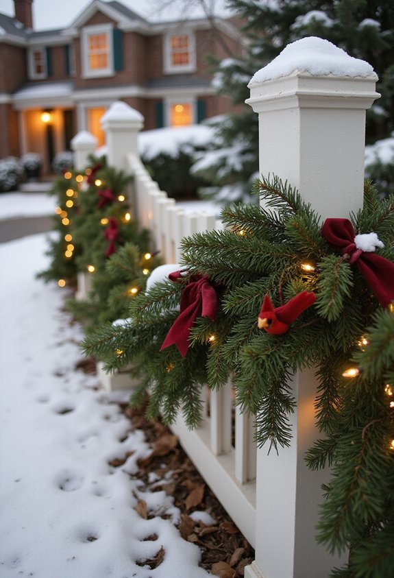festive evergreen fence line decor
