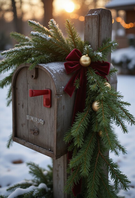 festive welcoming mailbox decoration with greenery