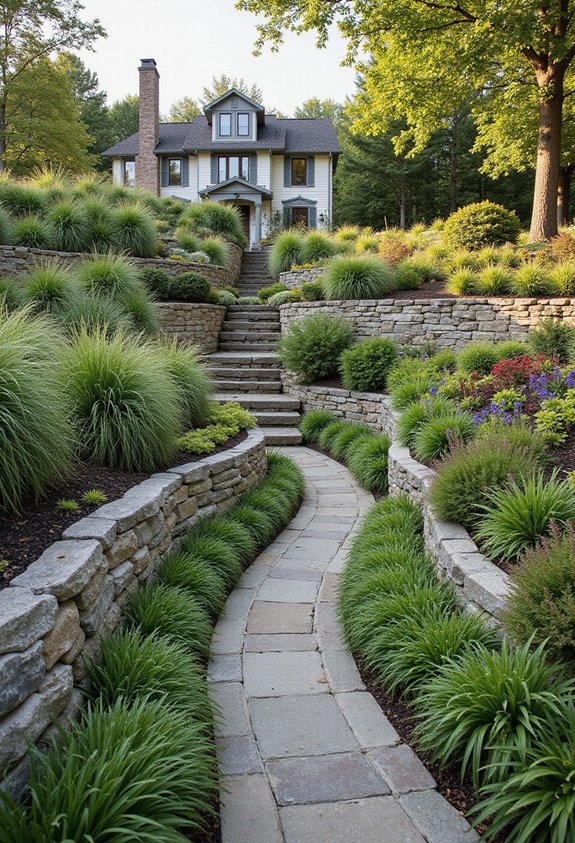 flowing cascading terraced sloped gardens