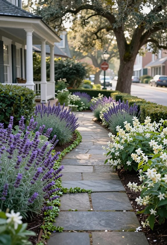 fragrant flowers by sidewalks