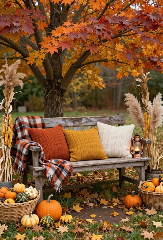 harvest themed layered pillow arrangement