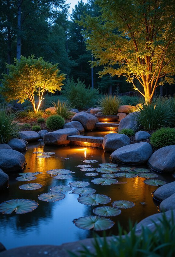 illuminated front yard pond allure
