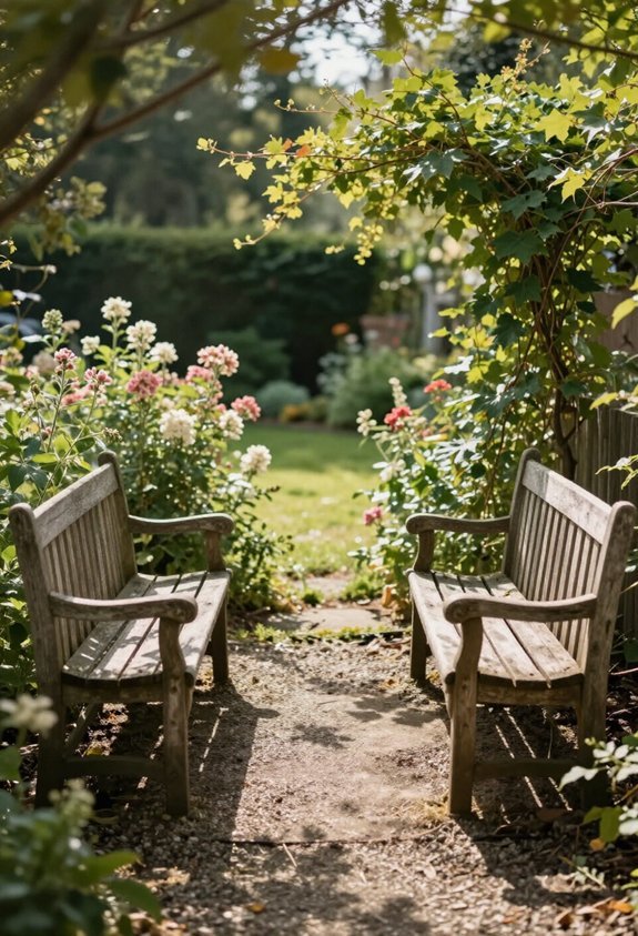 intimate conversation area benches