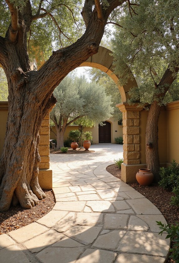 inviting mediterranean olive tree entrances