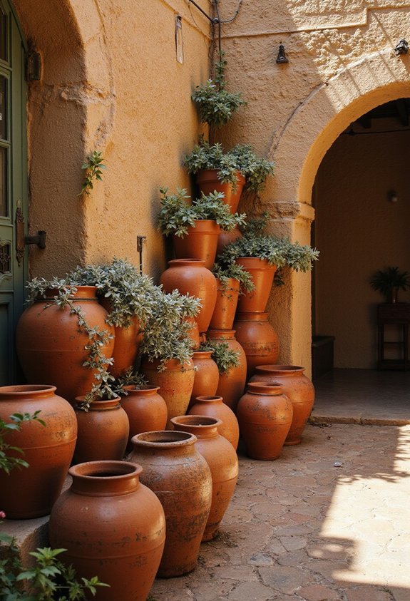 layered clay pots create visual drama