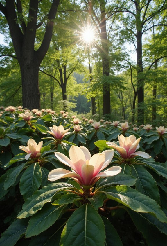 layered magnolias beneath mature trees