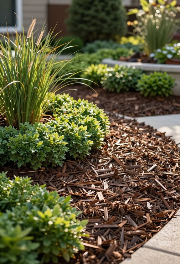 layered mulch and groundcovers