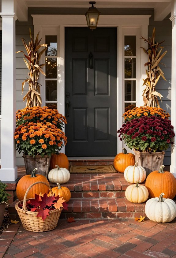 layered mums and pumpkins