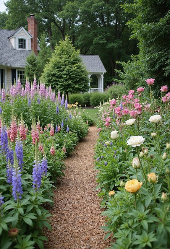 layered perennial cottage garden display