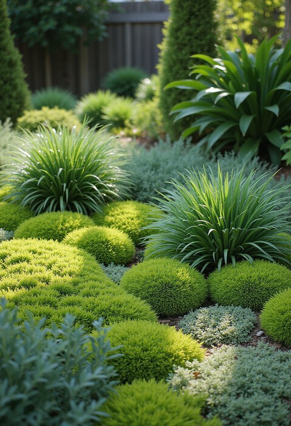 layered textured low maintenance front yard