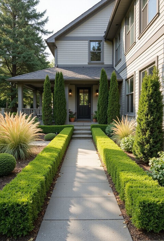 layered year round evergreen strategic plantings