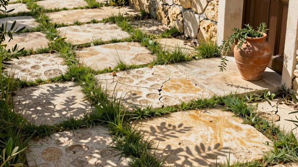 limestone path with grass joints
