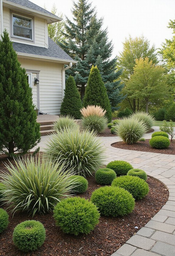 low maintenance visually striking shrub beds