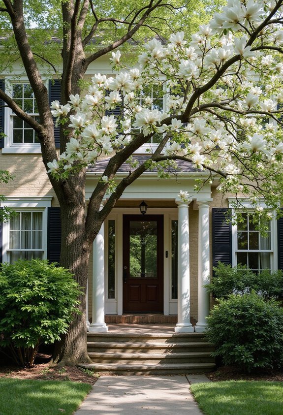magnolias framing welcoming entryway aesthetics