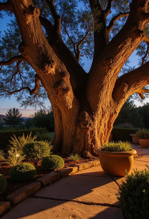mediterranean olive tree uplighting