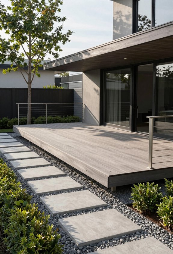 minimalist floating deck entrance
