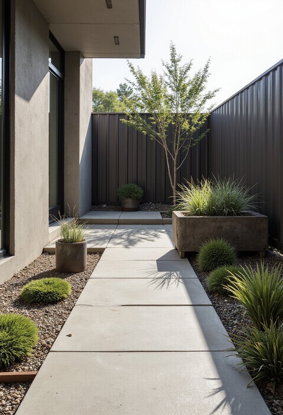 minimalist industrial hardscaped low maintenance front yard