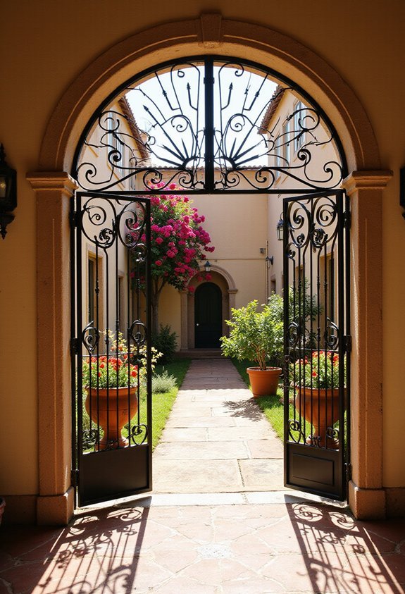 ornate spanish style wrought iron gate entrance