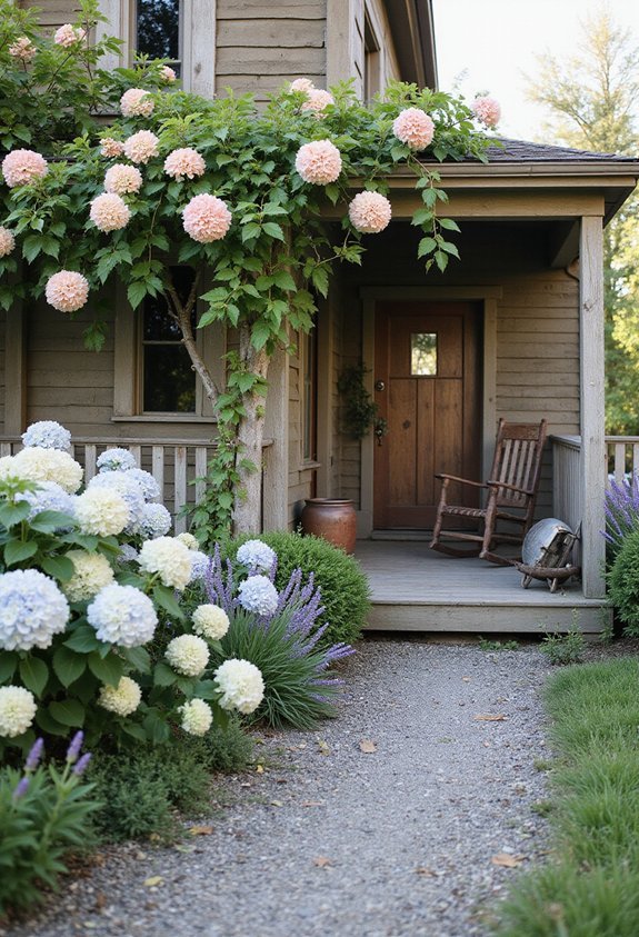 permanent lush hydrangea and rose cottage garden