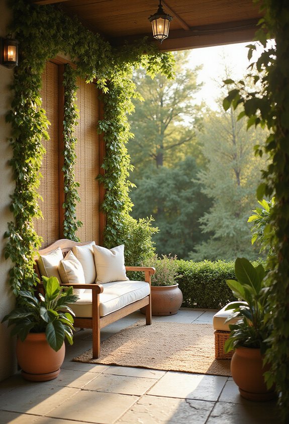 porch privacy with lattice and plants