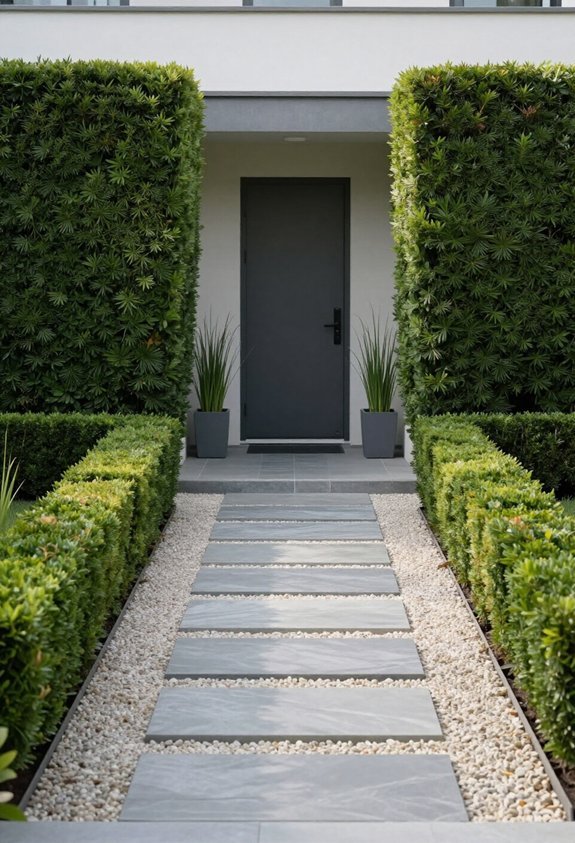 precision boxwood hedge framing