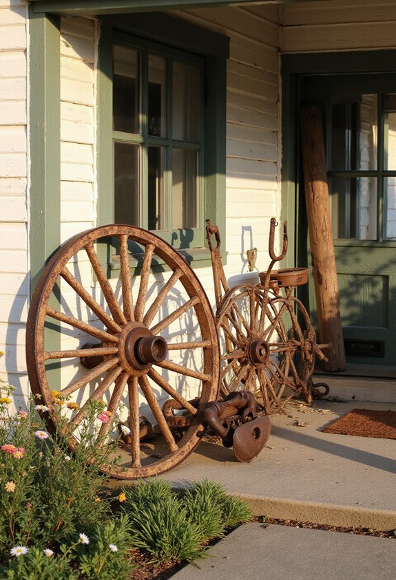 repurposed farm tools as decor