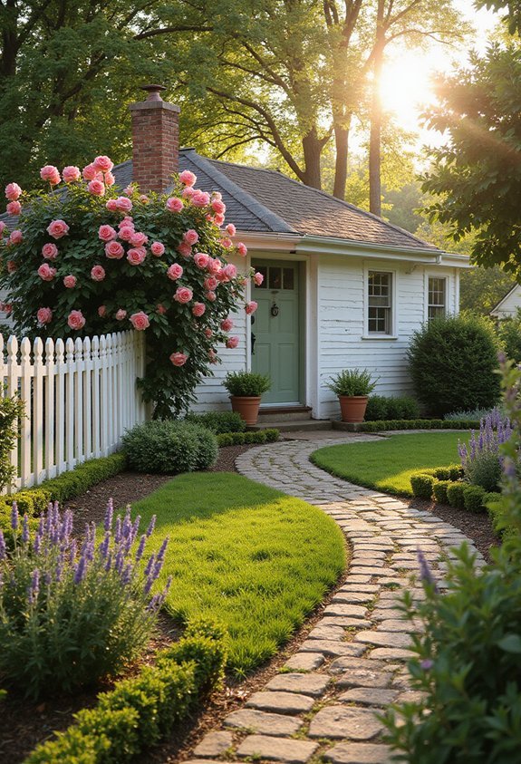 romantic picket fence rose garden