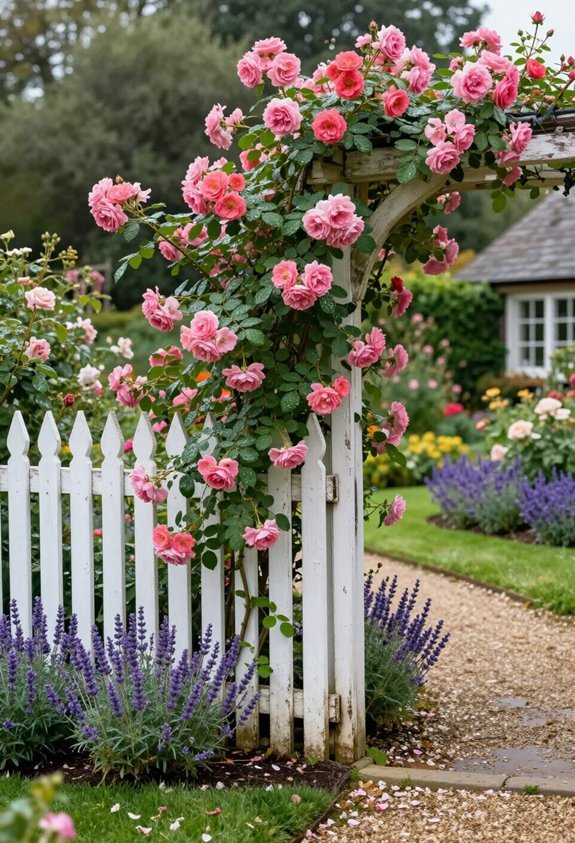 rose clad picket fence design