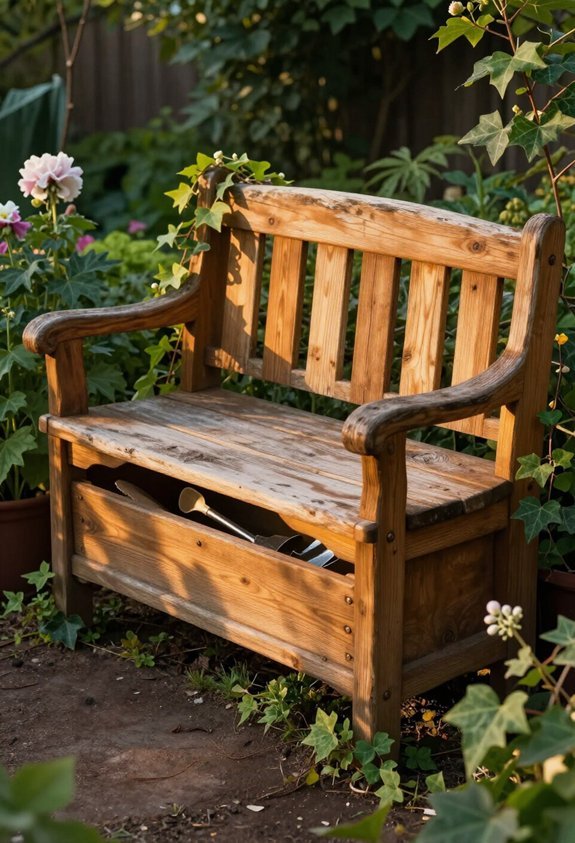 rustic bench with storage