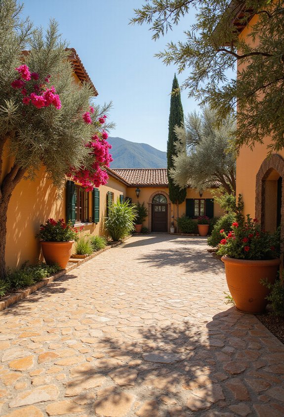 rustic earthy water draining driveway designs