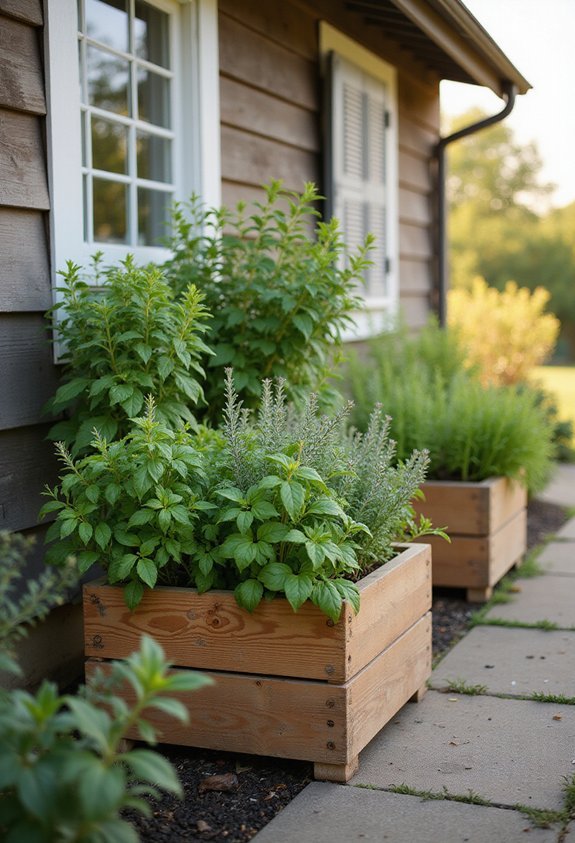rustic farmhouse herb garden boxes