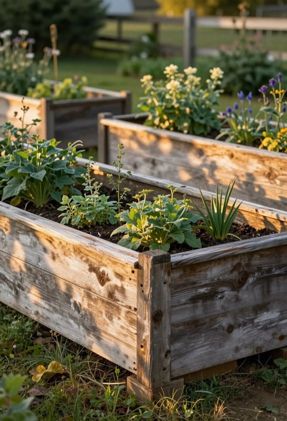 rustic reclaimed wood garden beds